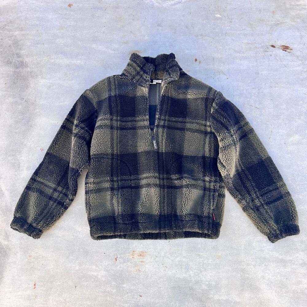 Woolrich Sherpa Fleece Jacket Men’s XL Plaid Half-Zip – Made in Mexico